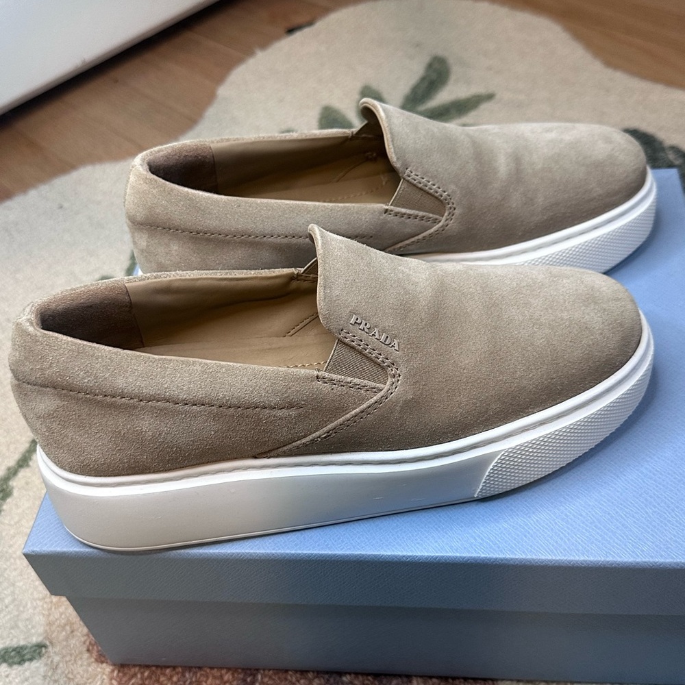 Prada Taupe Suede Slip-On Sneakers - Picture 3 of 16